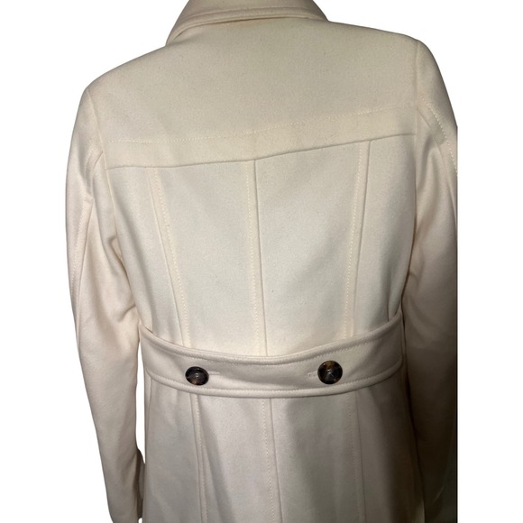 Cream Double Breasted Peacoat Hi Neck Button Up Warm Winter Coat wool blend SZ M - Picture 8 of 10